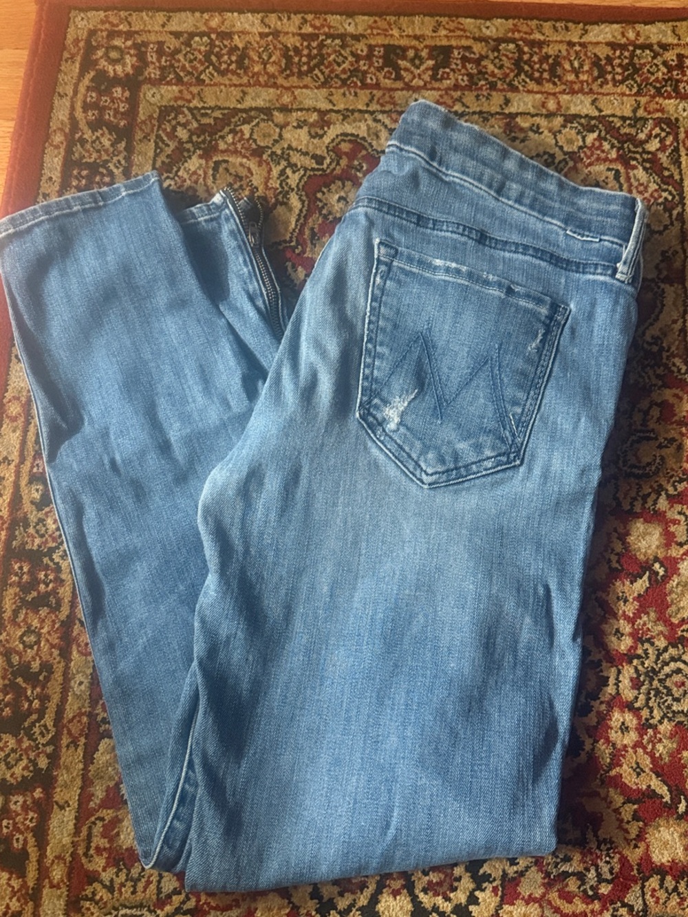 MOTHER Light Blue Skinny Jeans with Faded Wash